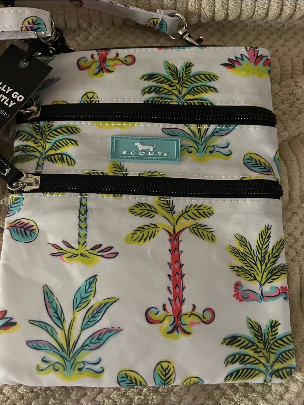 Scout  White Crossbody with Neon Tropical Palm Print - Picture 6 of 10